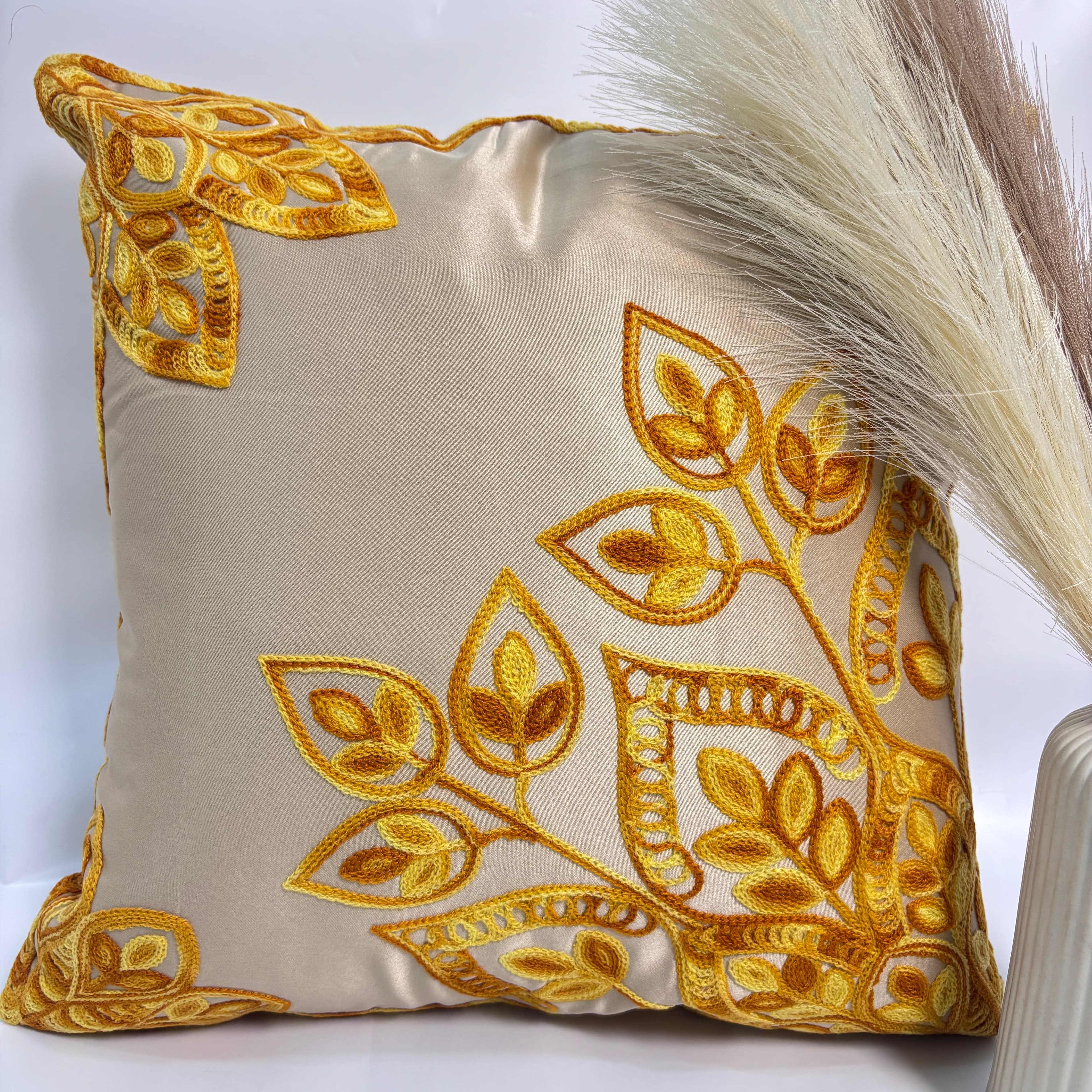 Royal Kashmiri Aari Embroidered Silk Cushion Covers (16x16 Inch)