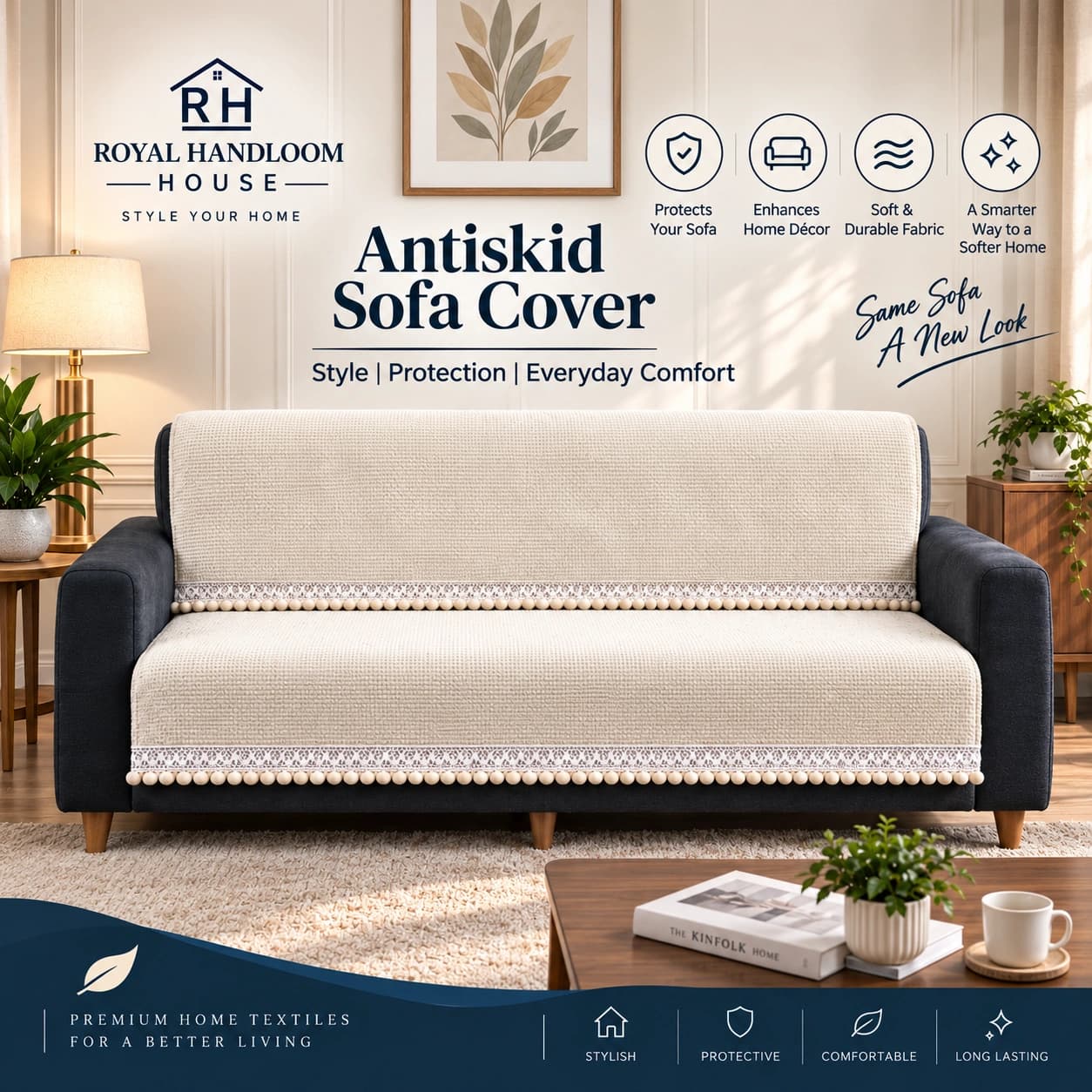 Anti-Skid Pom-Pom Lace Sofa Cover